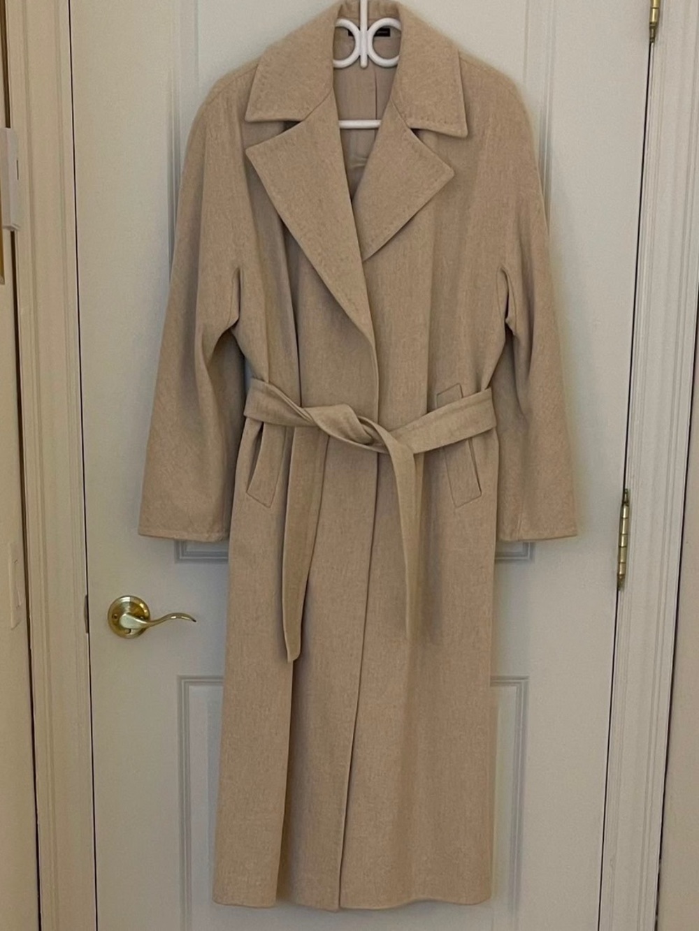Womens Long Beige Wool-Blend Coat - LoroPiana Quality